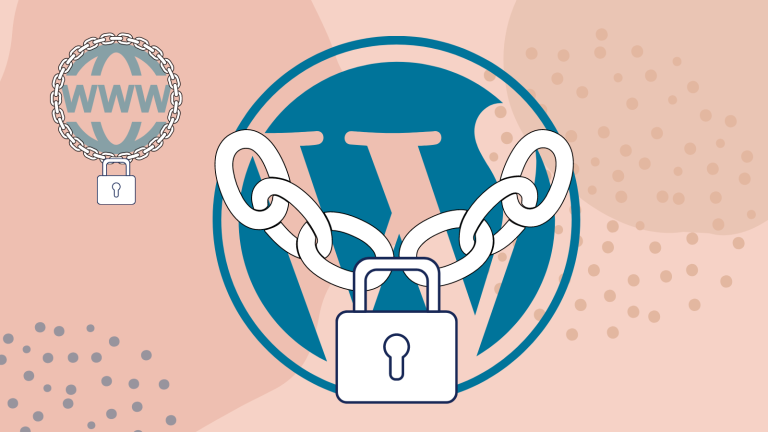 logo wordpress owinięte w łańcuchy z kłódką